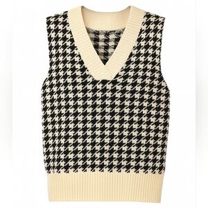 New Houndstooth Oversized Knit Vest Sleeveless Streetwear Size S